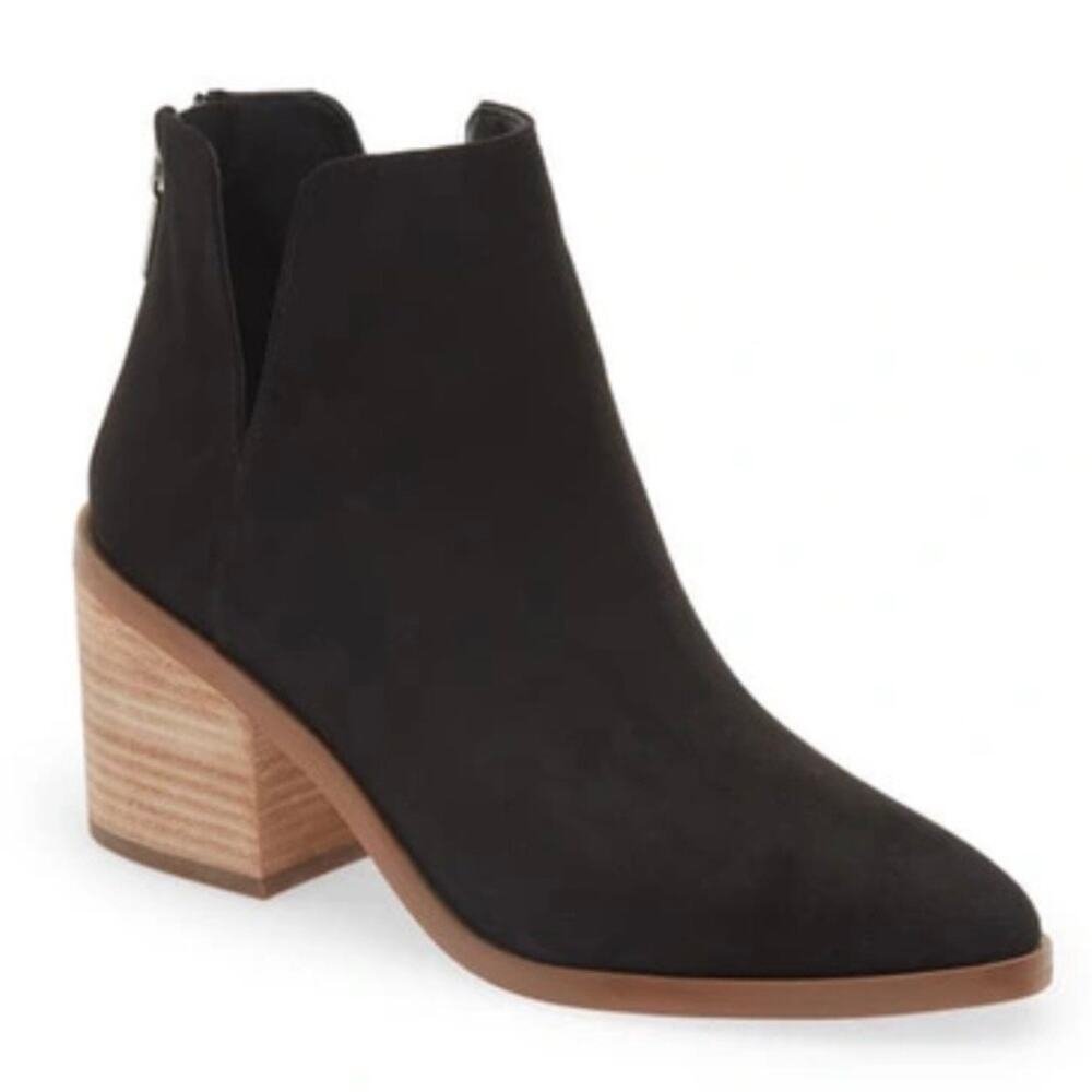 BP x NORDSTROM | Black Suede Pointed Toe Booties Brown Heel | Size 9.5